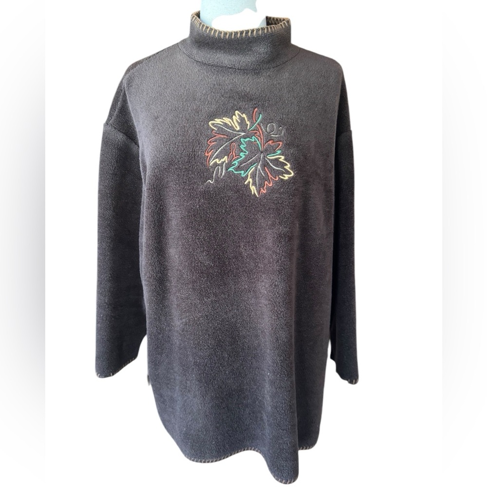 Y2K Coldwater Creek Fall Leaves Embroidered Mock Turtleneck Fleece‎
